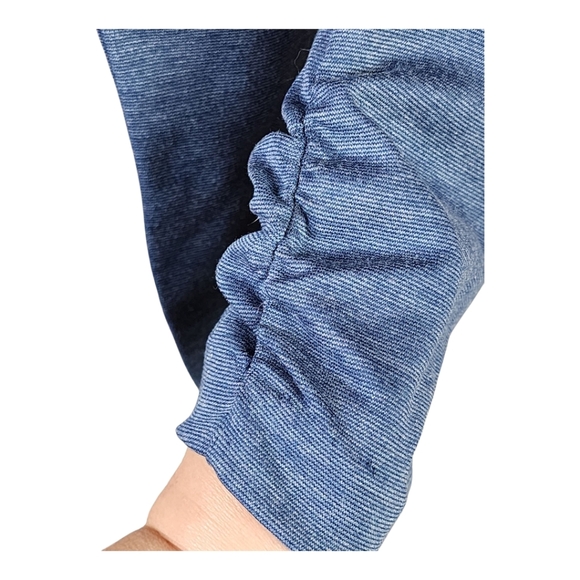 Candie's Blue Knit Stretch Blazer Small Ruched Sleeves Lace Back Office Casual - Picture 7 of 11